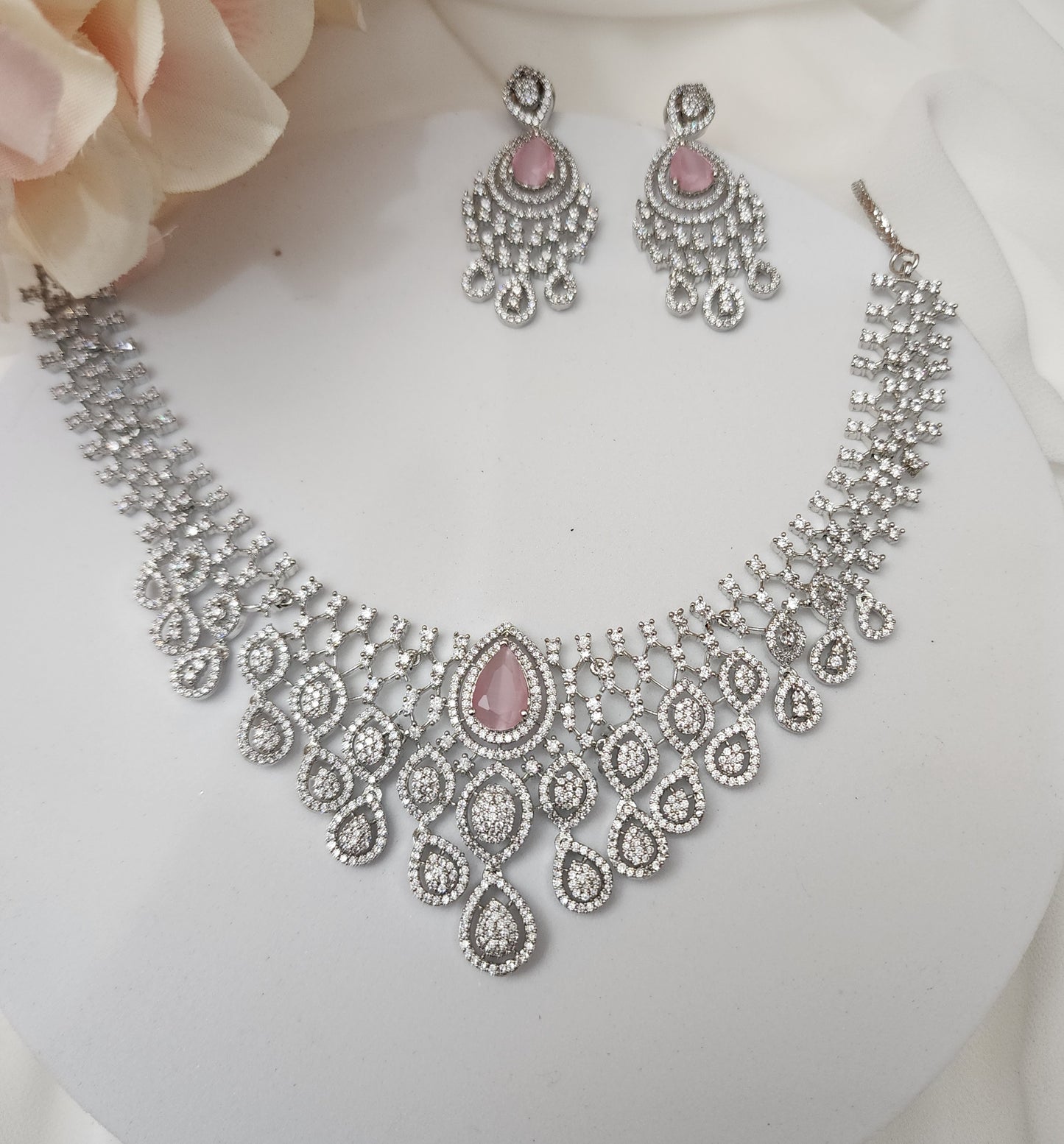 Aria sivertone CZ necklace set