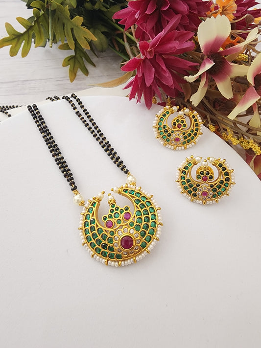 Bhuvi Gold plated black bead necklace set