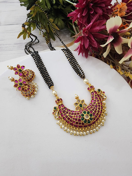 Bhavani Gold plated black bead necklace set