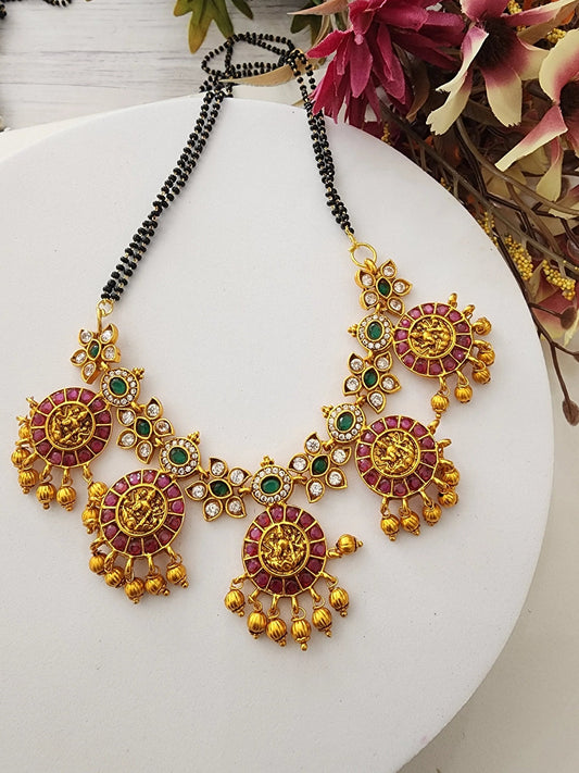 Bhanu Gold plated black bead necklace