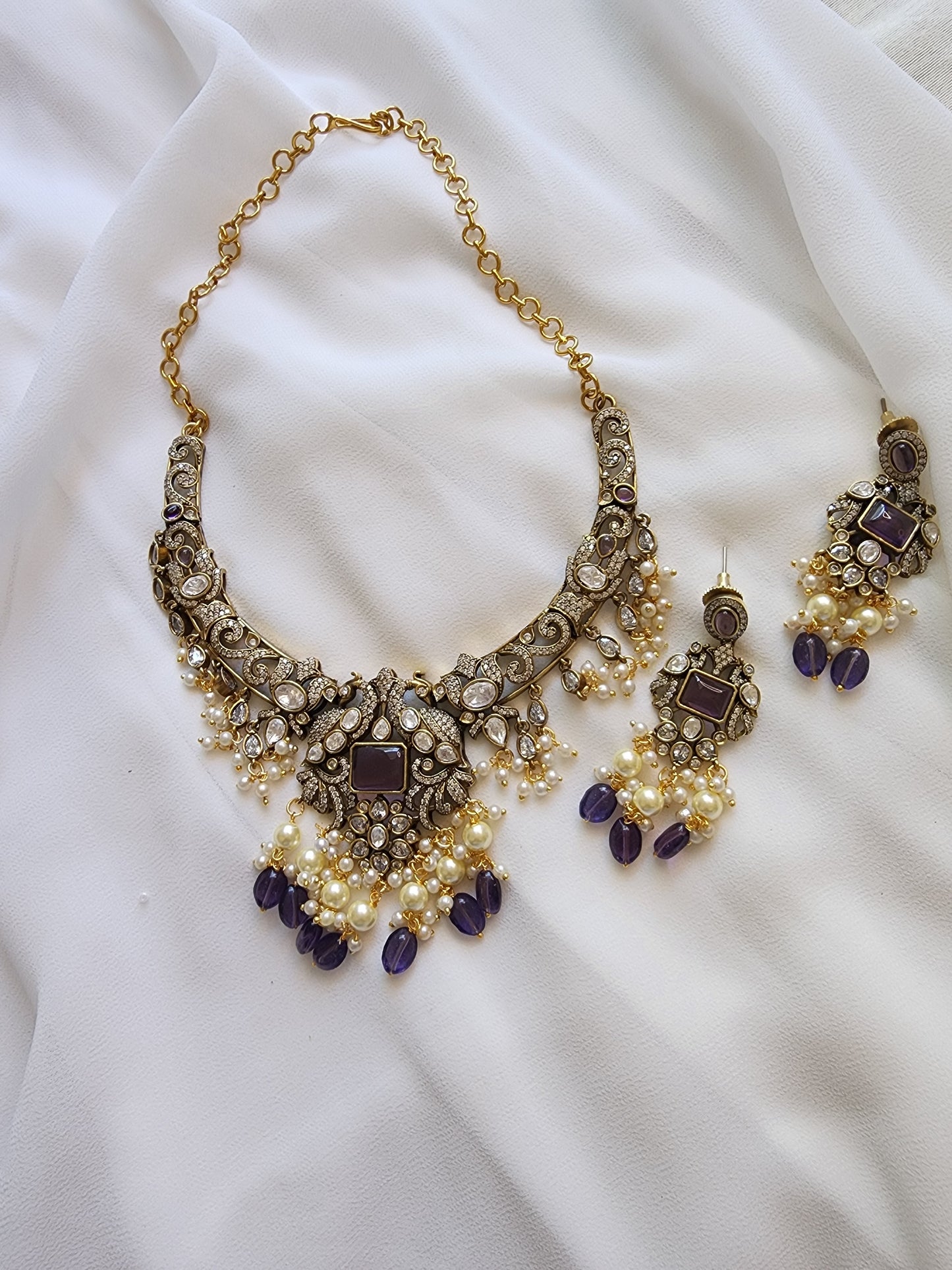 Victorian polki hasli necklace with earrings