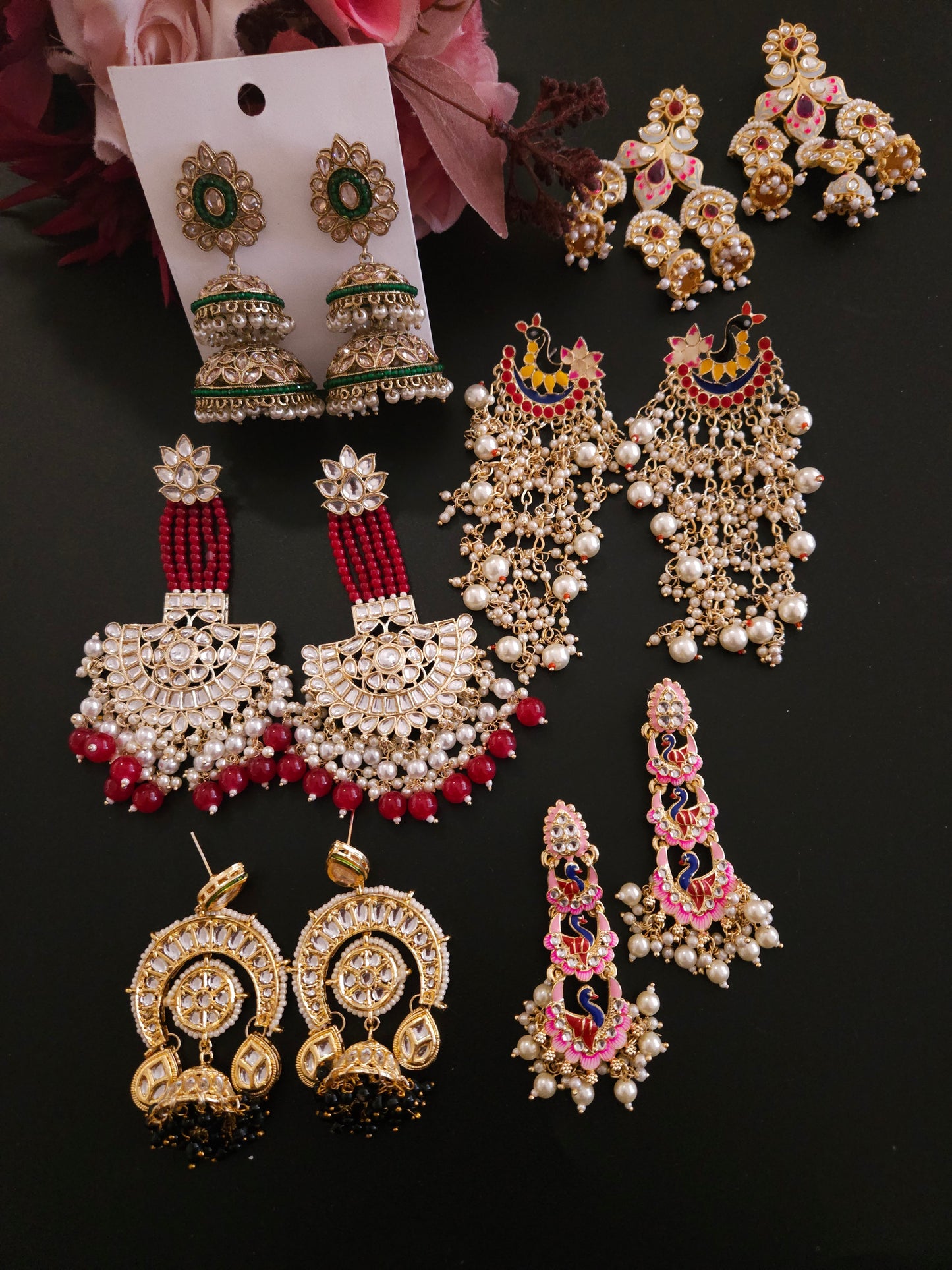 Meenakari handpainted chandbali earrings