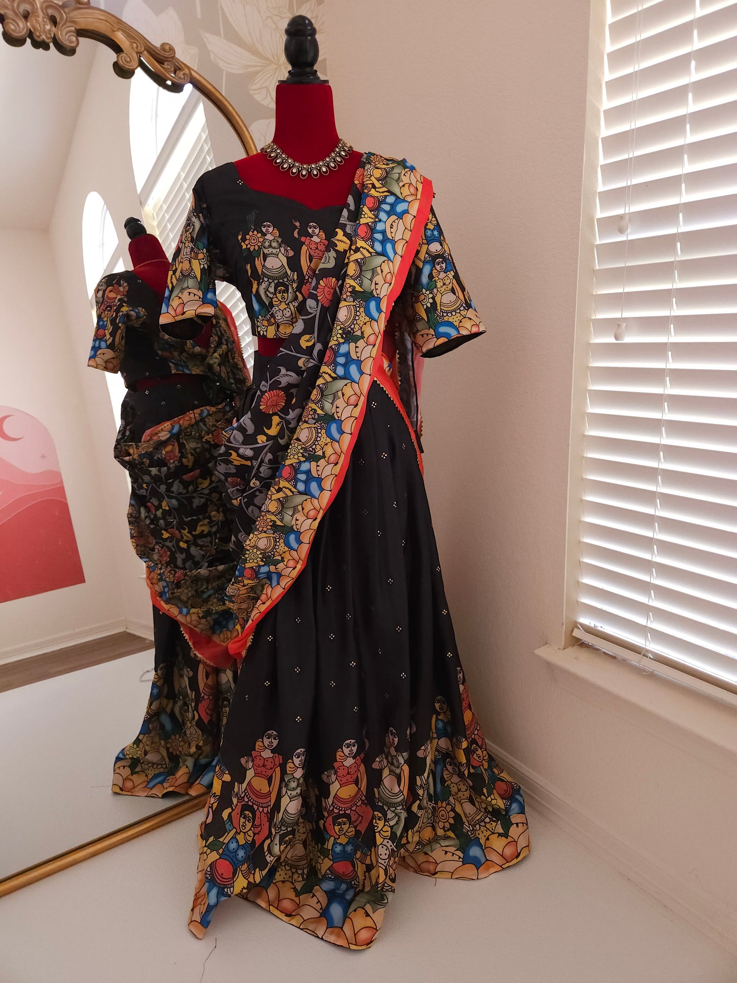 Kalamkari silk lehanga set(black)