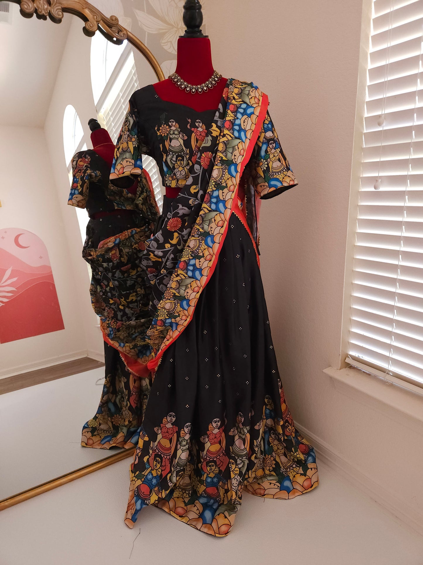 Kalamkari silk lehanga set(black)