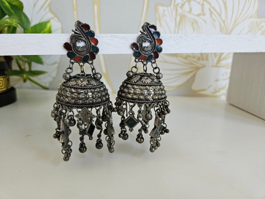 Black metal jhumkas earrings