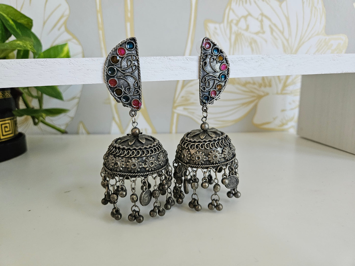 Black metal jhumkas earrings