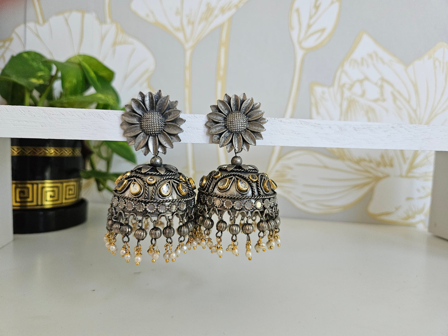 Black metal jhumkas earrings