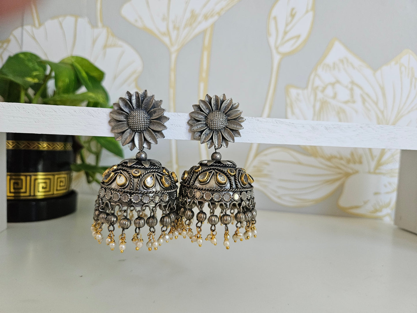 Black metal jhumkas earrings