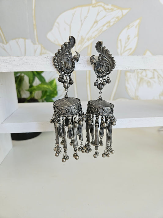 Black metal large jhumka earrings