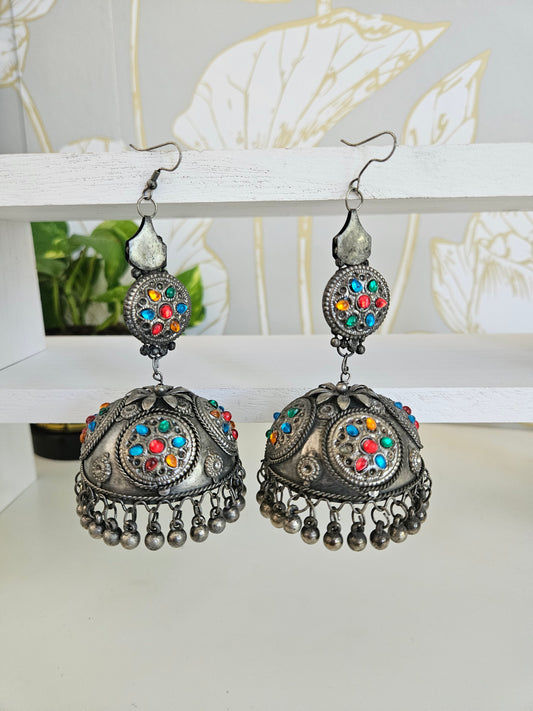 Black metal jhumkas earrings