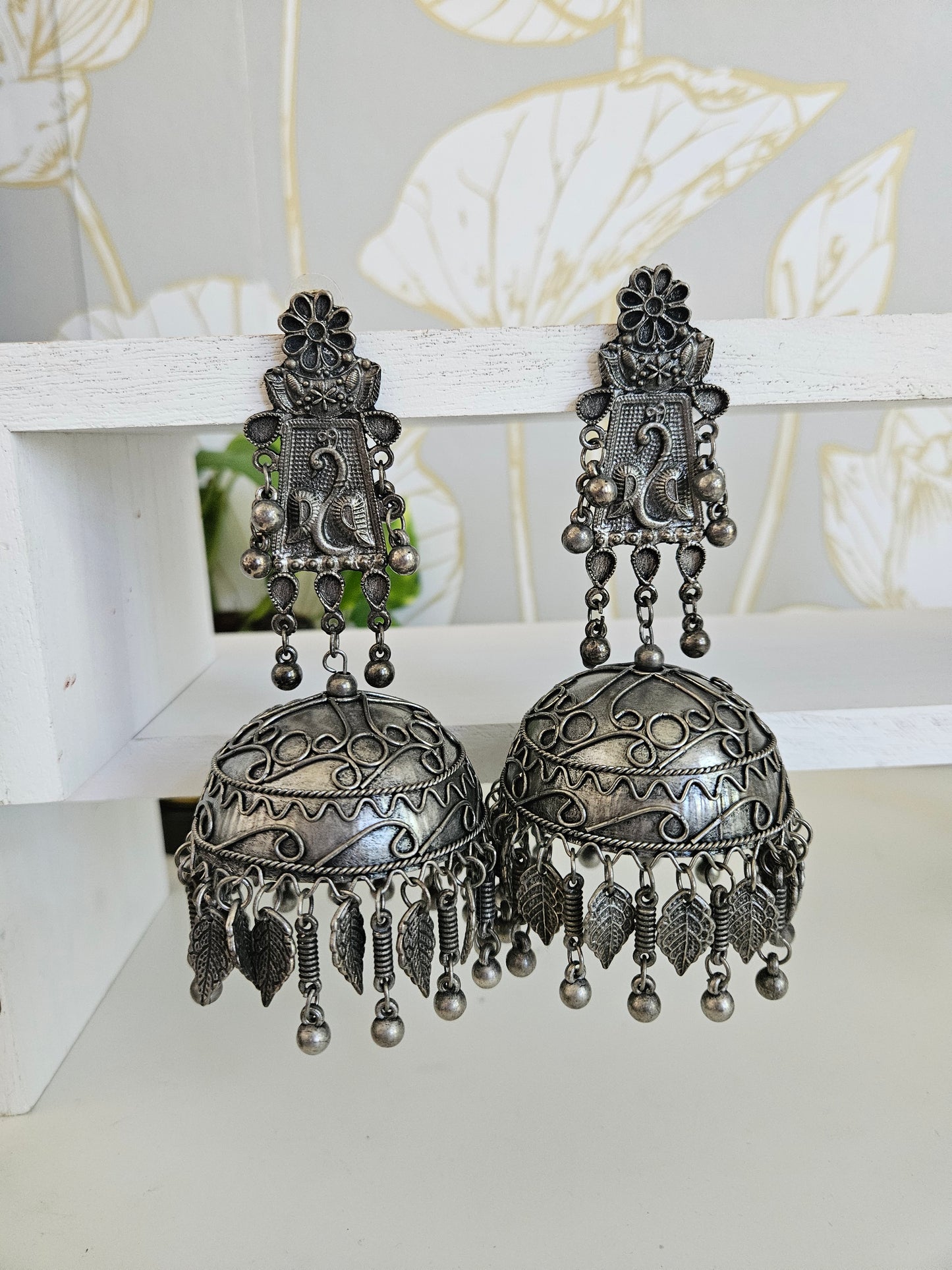 Black metal jhumkas earrings