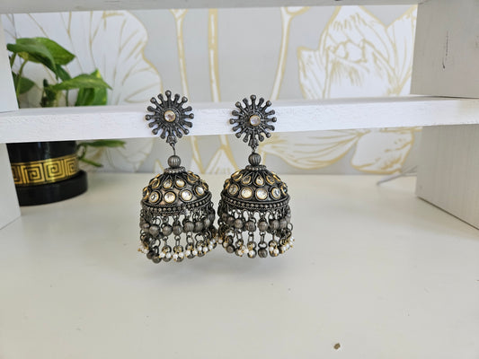 Black metal jhumkas earrings