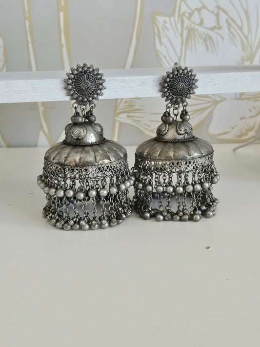 Black metal jhumkas earrings