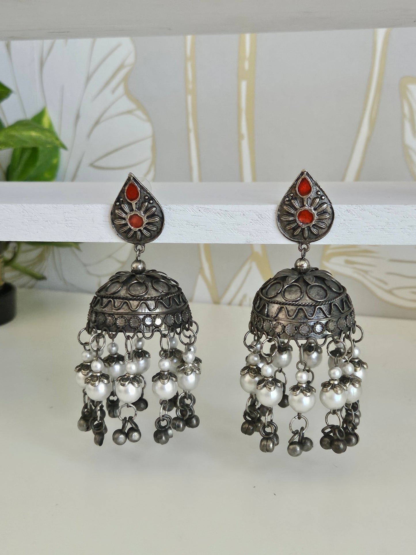 Black metal jhumkas earrings