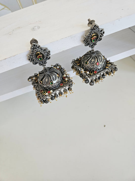 Black metal jhumkas earrings