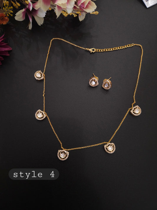 Aarvi kundan polki dainty necklace set