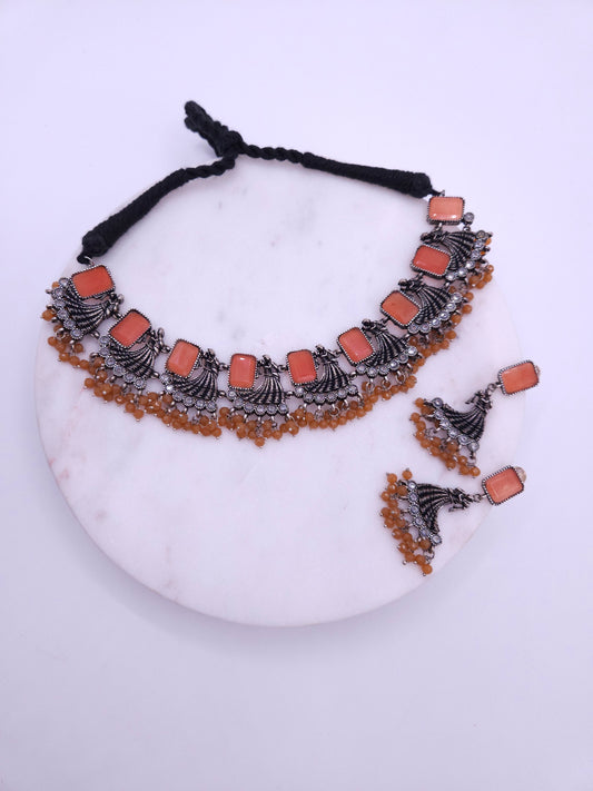 Gomathi fusion silveralike choker necklace set