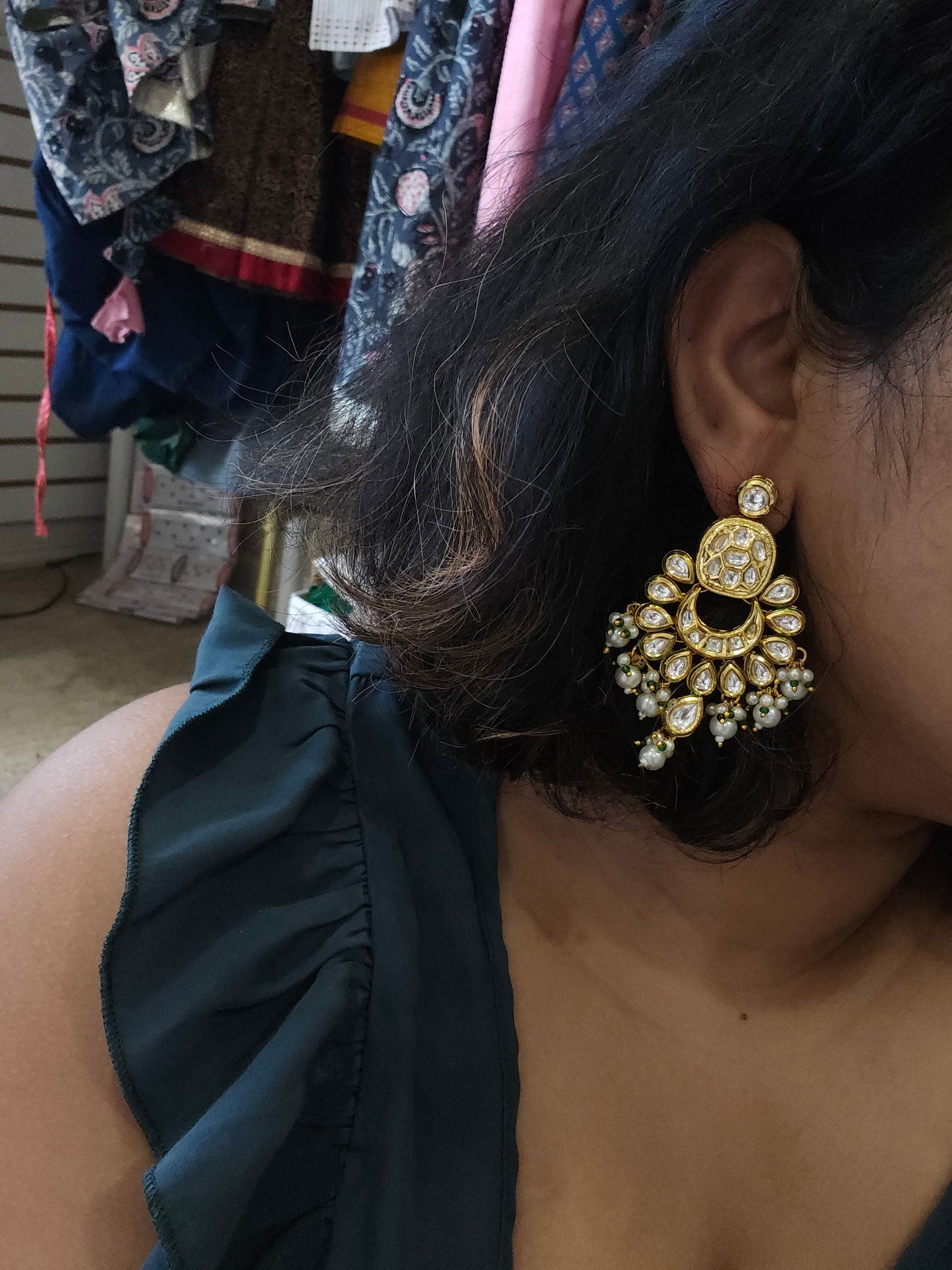 Gold Plated Kundan Chandbali earrings