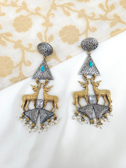 Deer dualtone Silver alike chandbali earrings