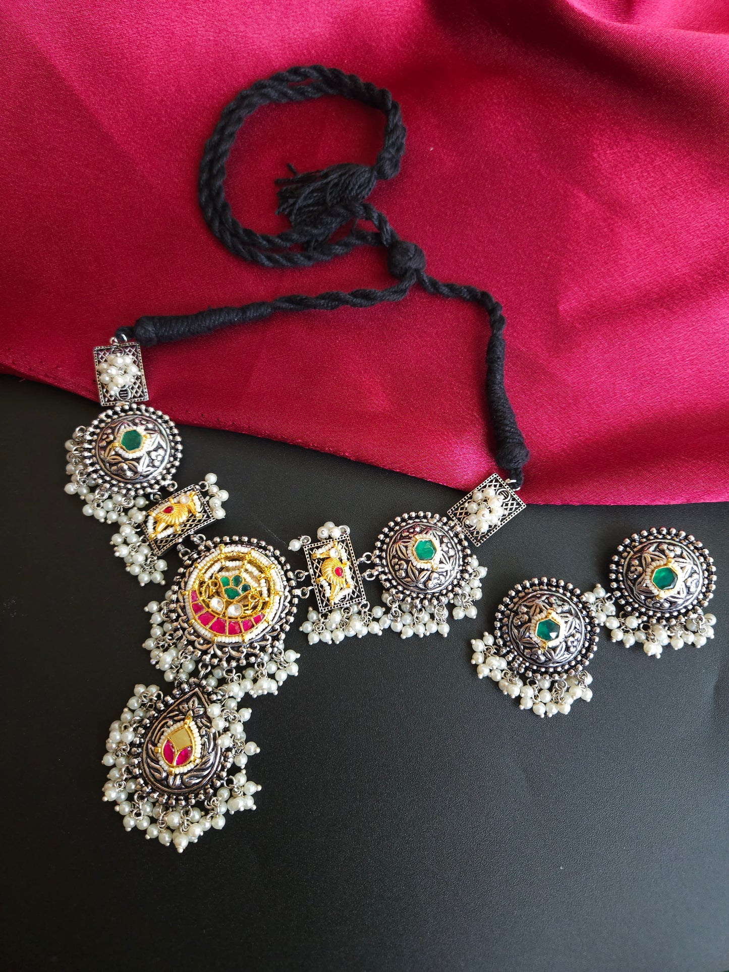 Achyutha 925 silver polish fusion necklace set