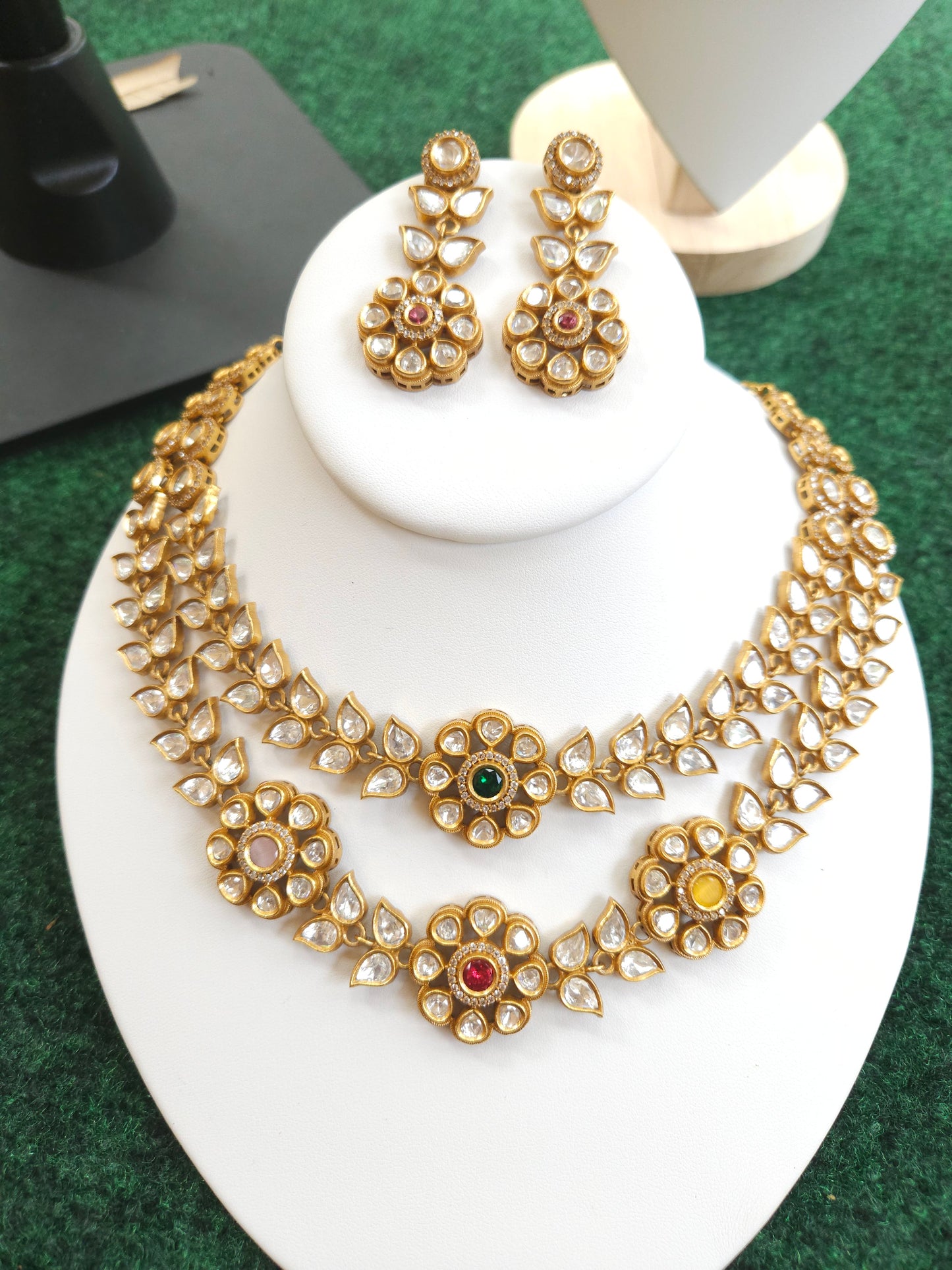 Two layer polki kundan choker necklace set