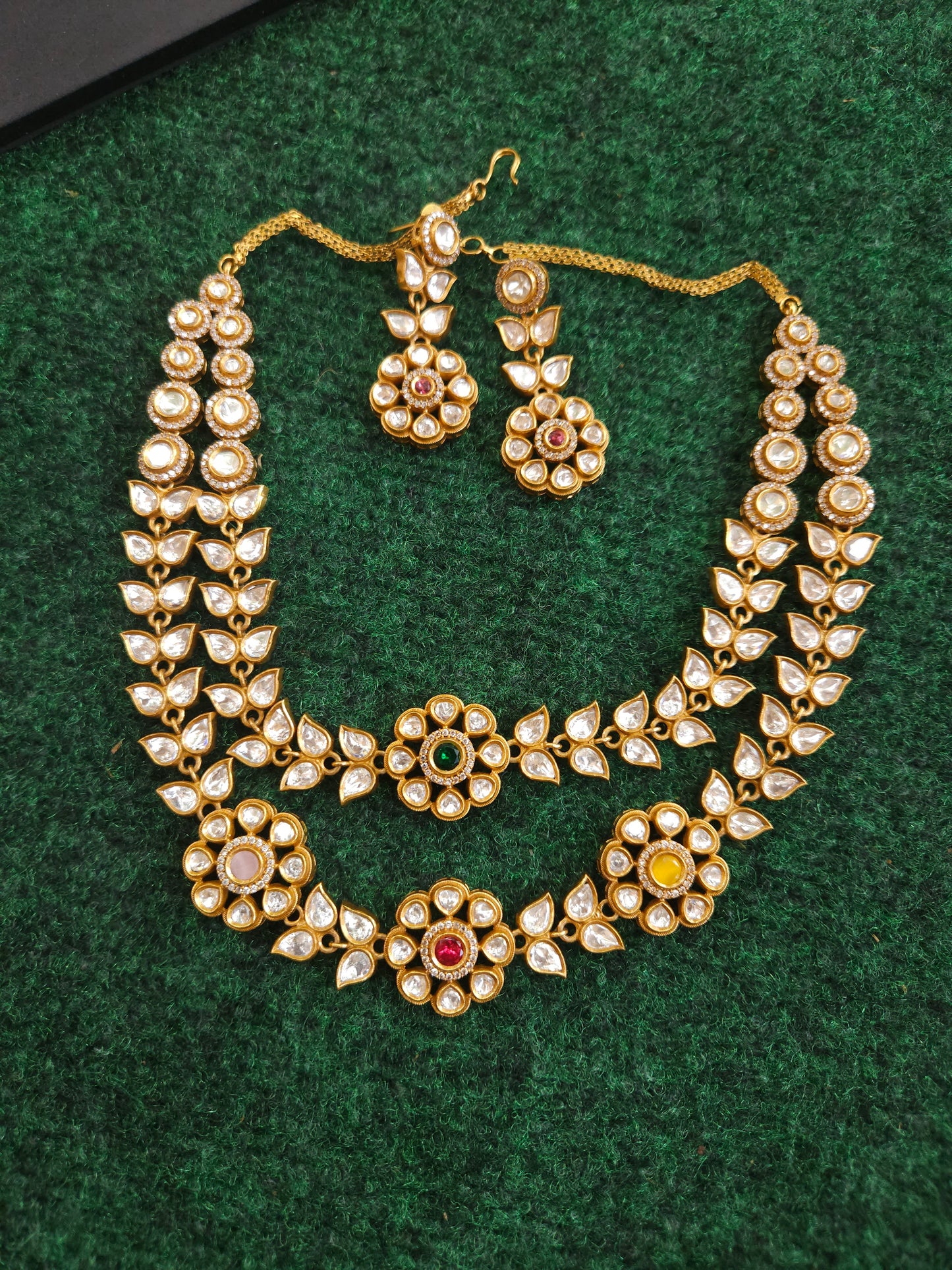 Two layer polki kundan choker necklace set