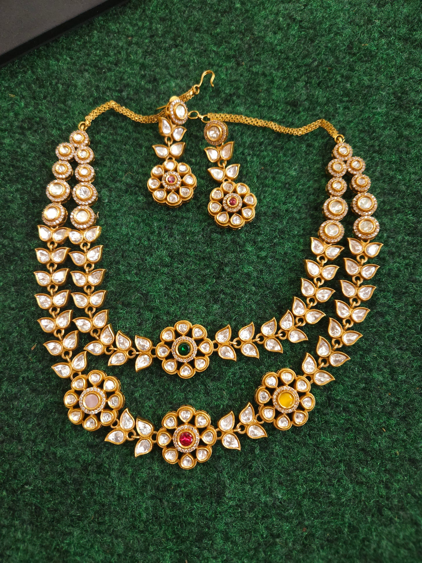 Two layer polki kundan choker necklace set