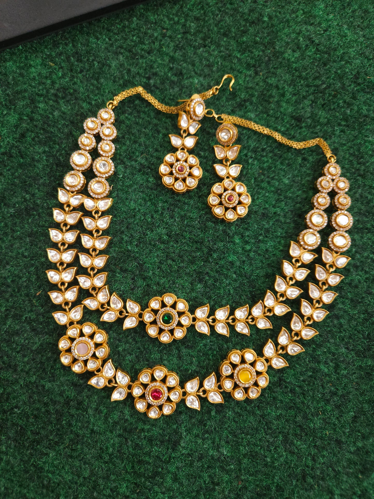 Two layer polki kundan choker necklace set