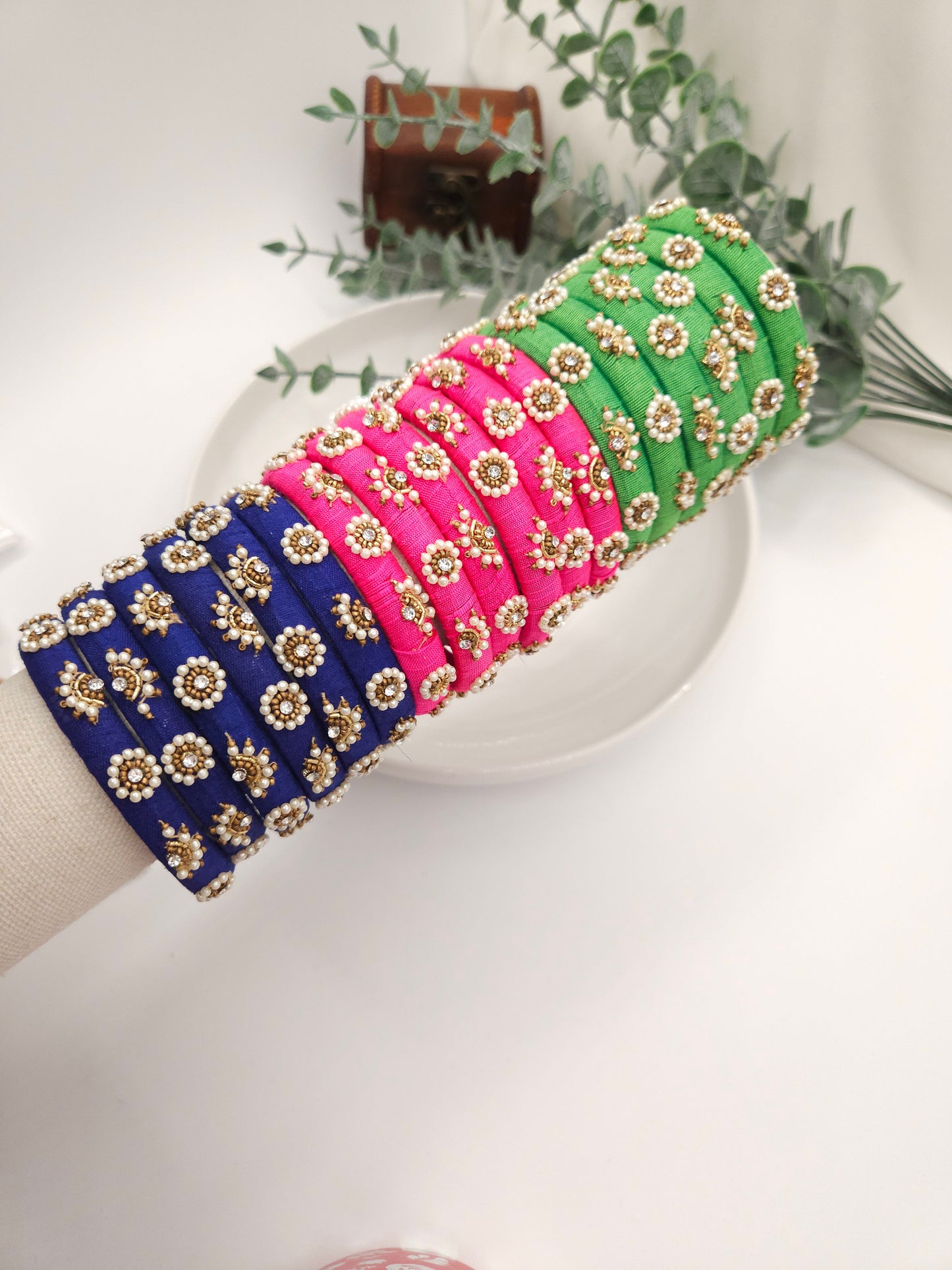 Green fabric embroidery bangles