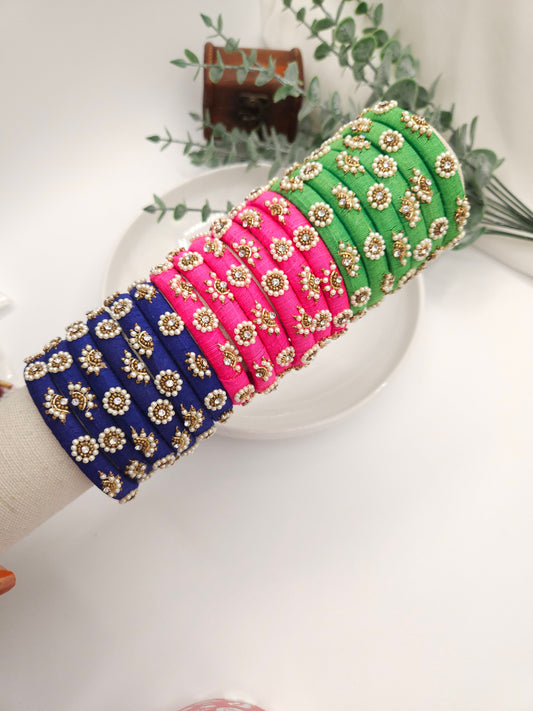 Green fabric embroidery bangles