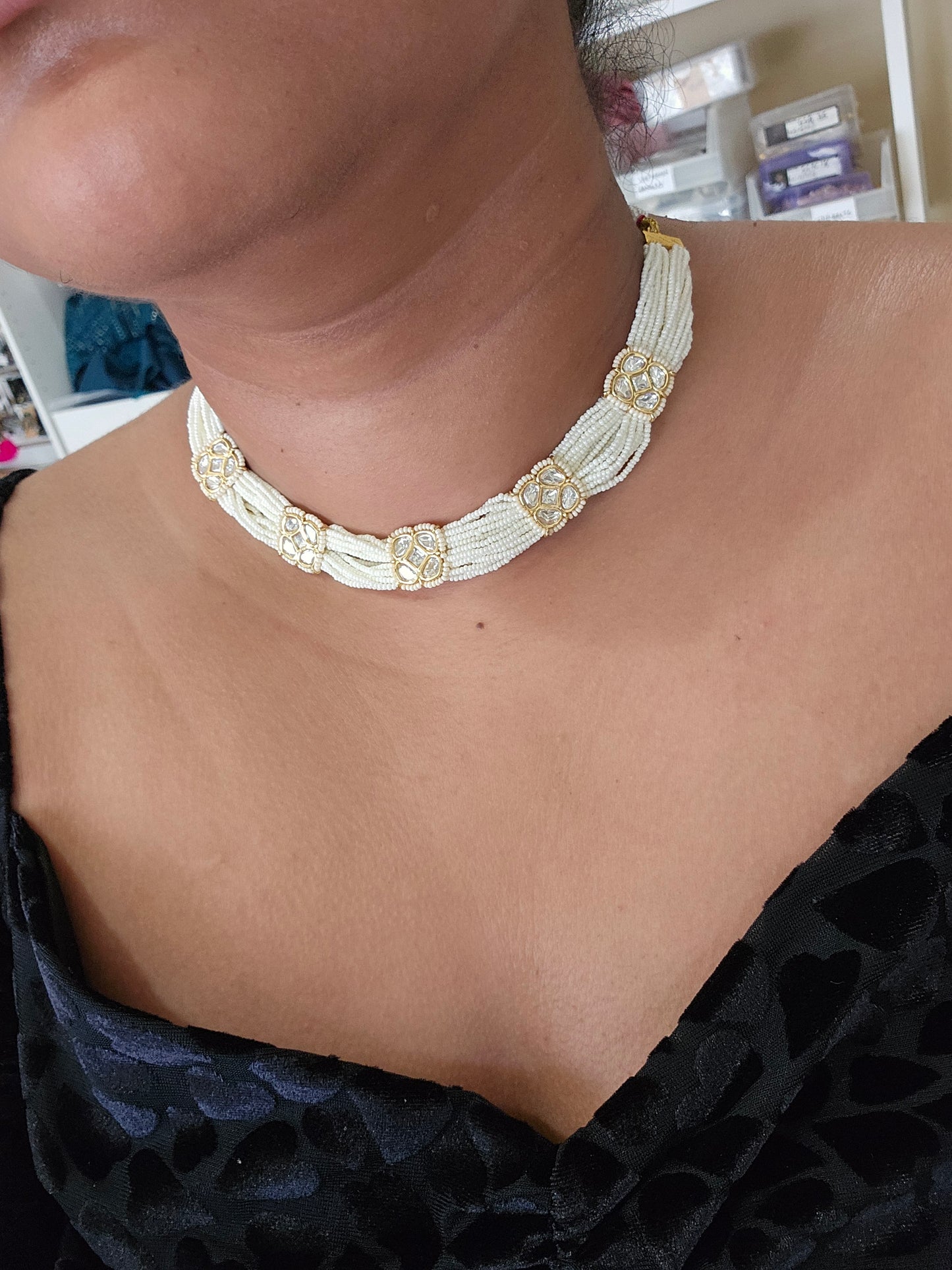 Aanshi polki pearl choker necklace set