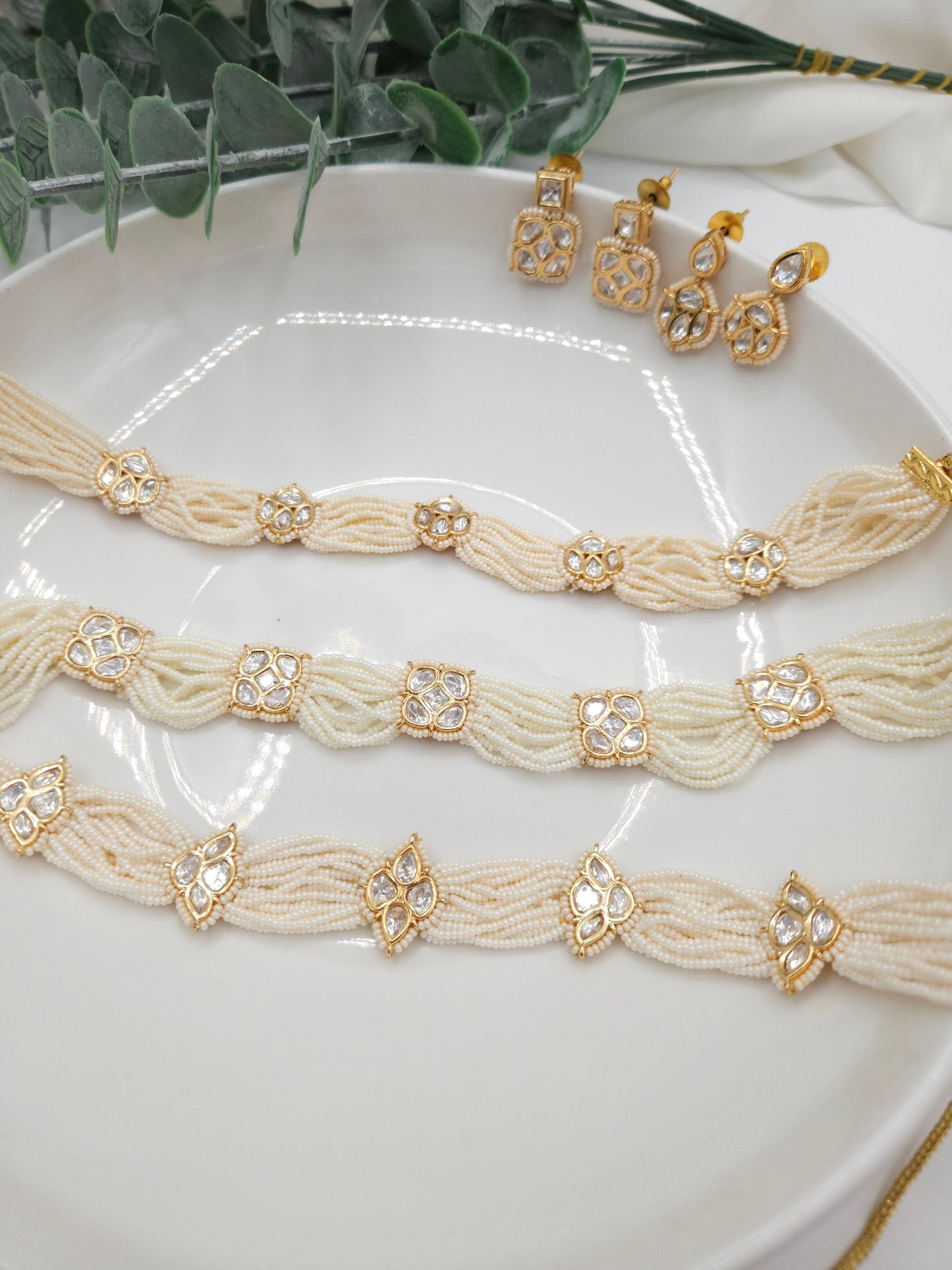 Aanshi polki pearl choker necklace set