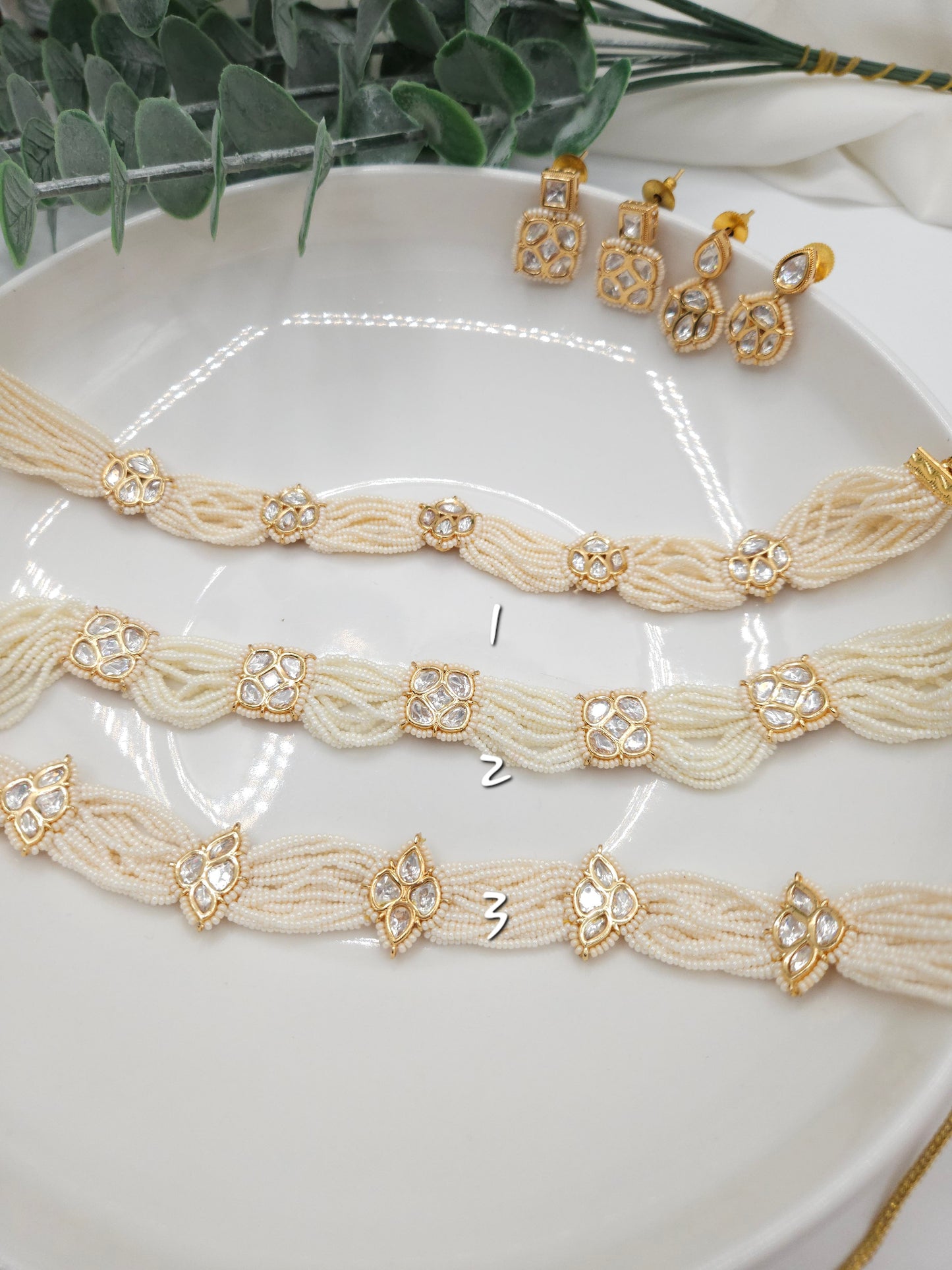 Aanshi polki pearl choker necklace set