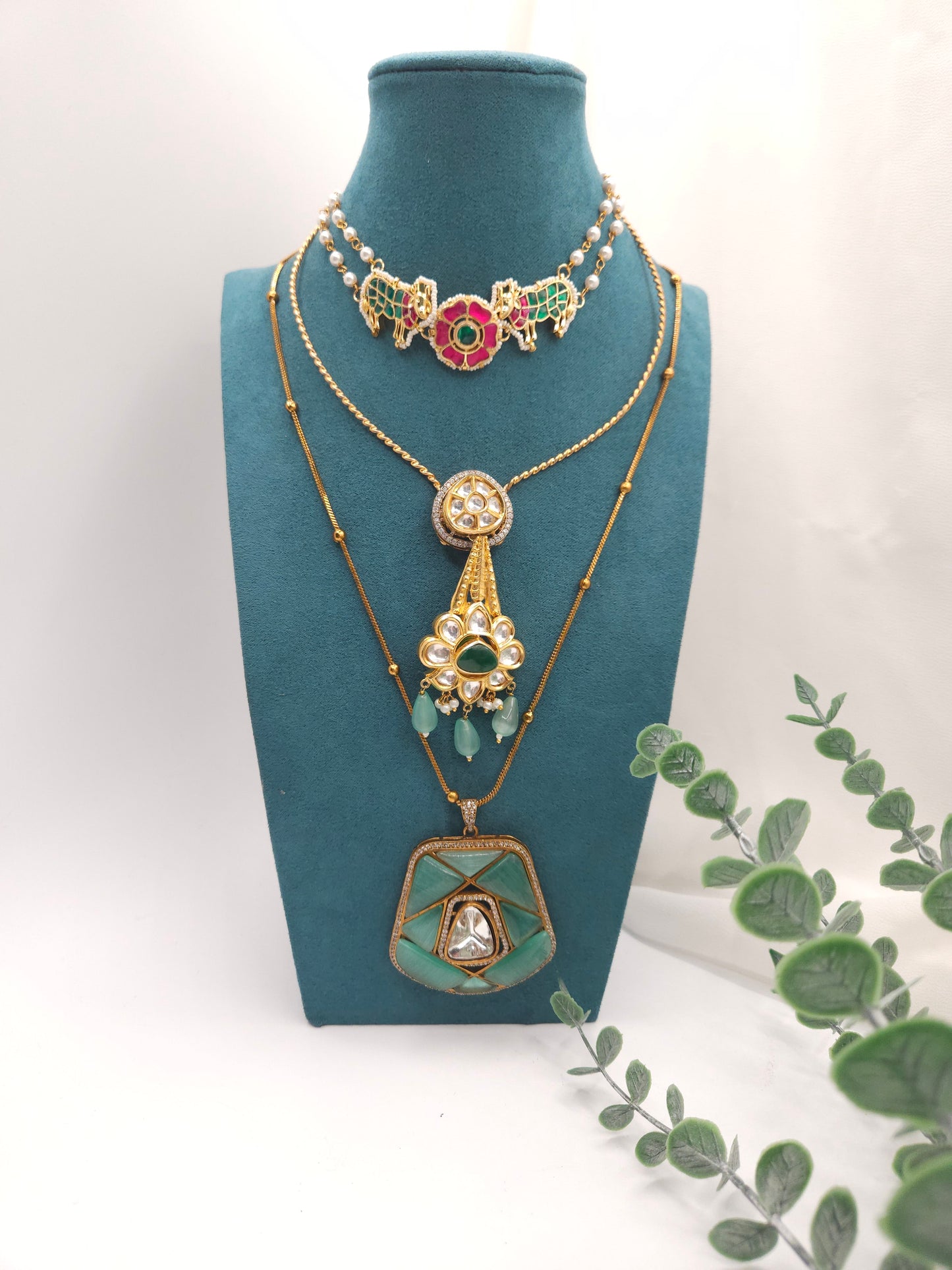 Maria polki pendant necklace set