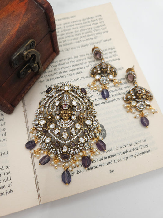 Victorian polki pendant necklace set