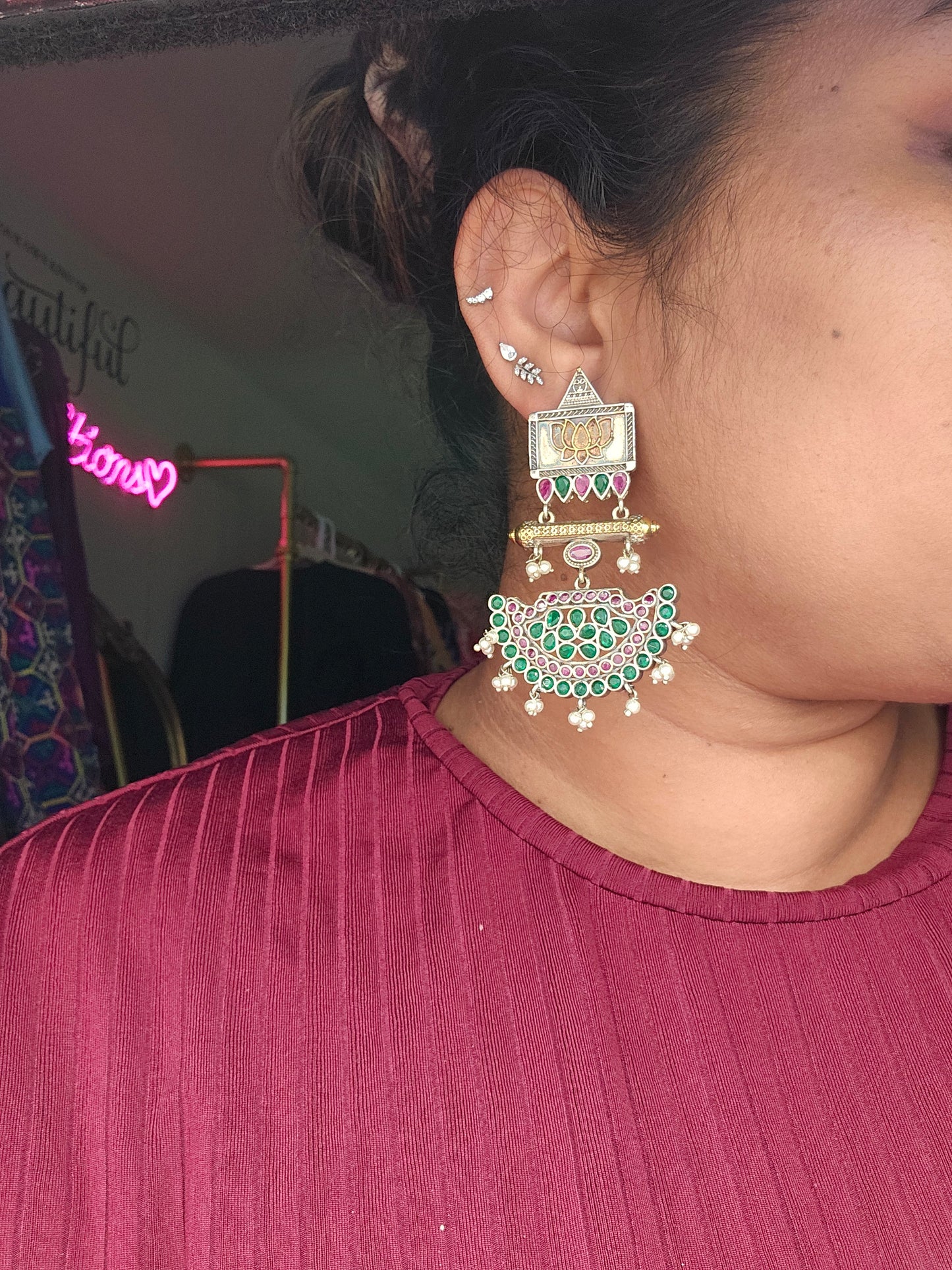 Gomathi fusion silver alike earrings