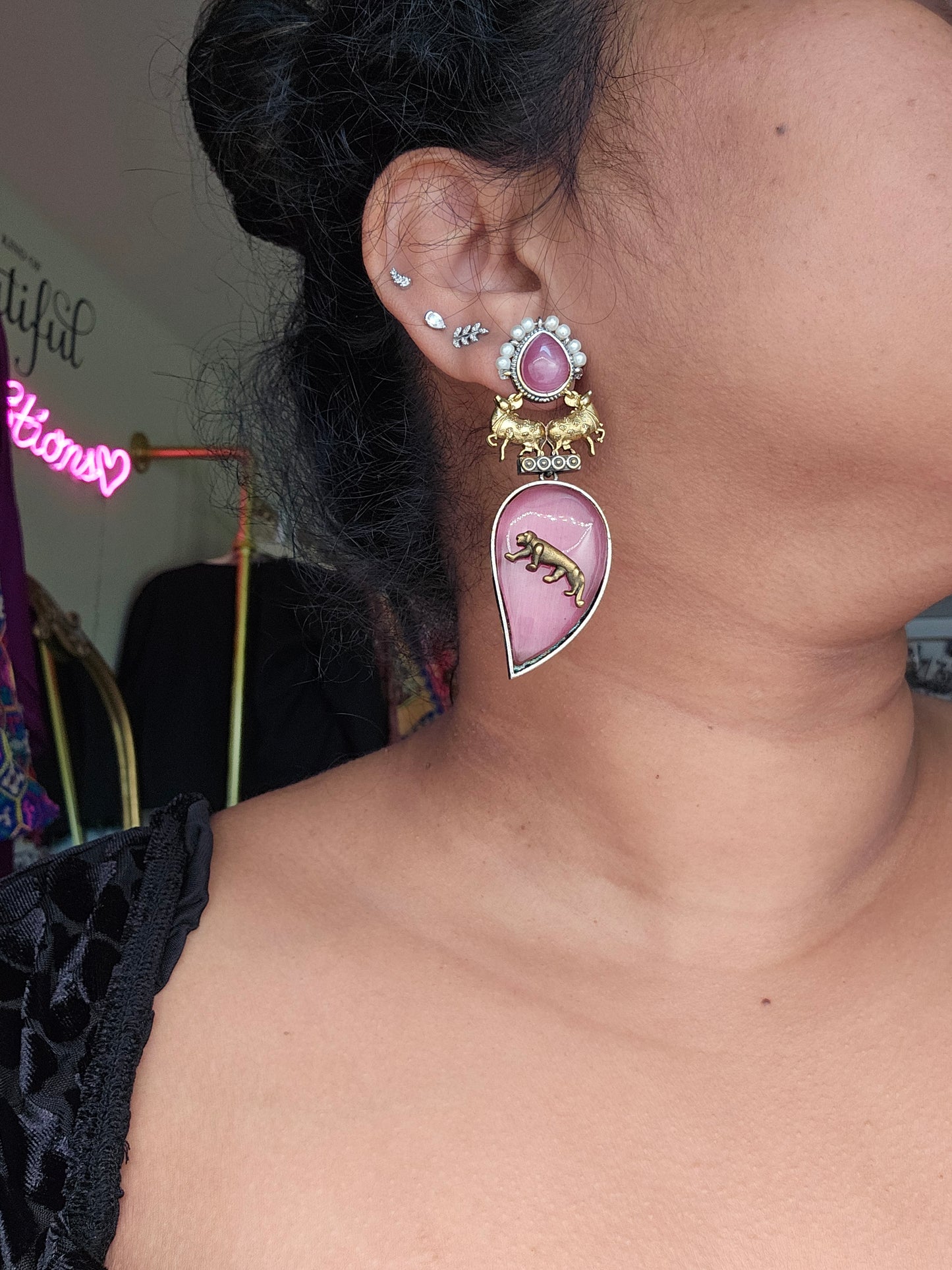 Mogul sabyasachi inspired dualtone silver alike earrings
