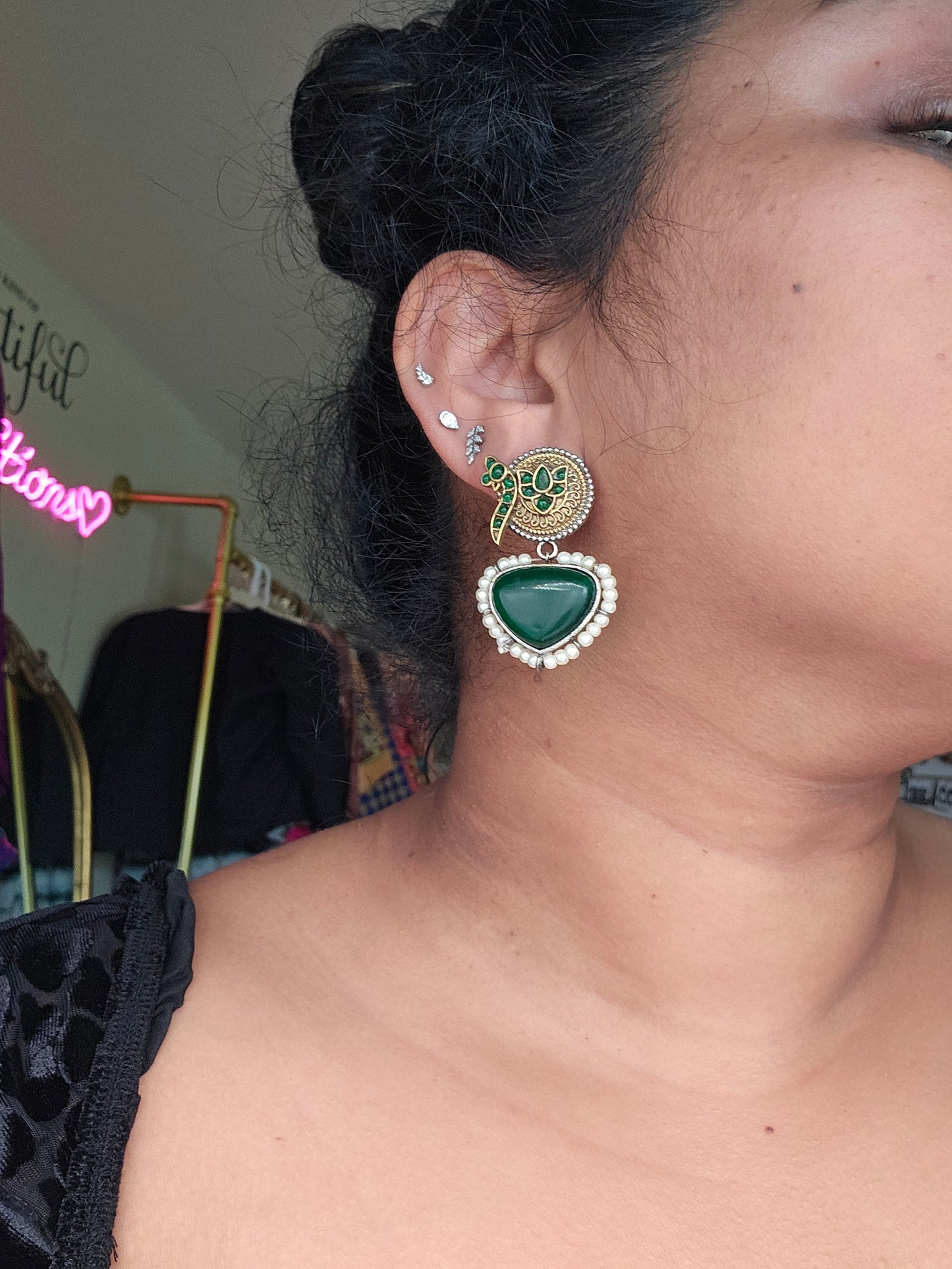 Mogul dualtone silver alike earrings