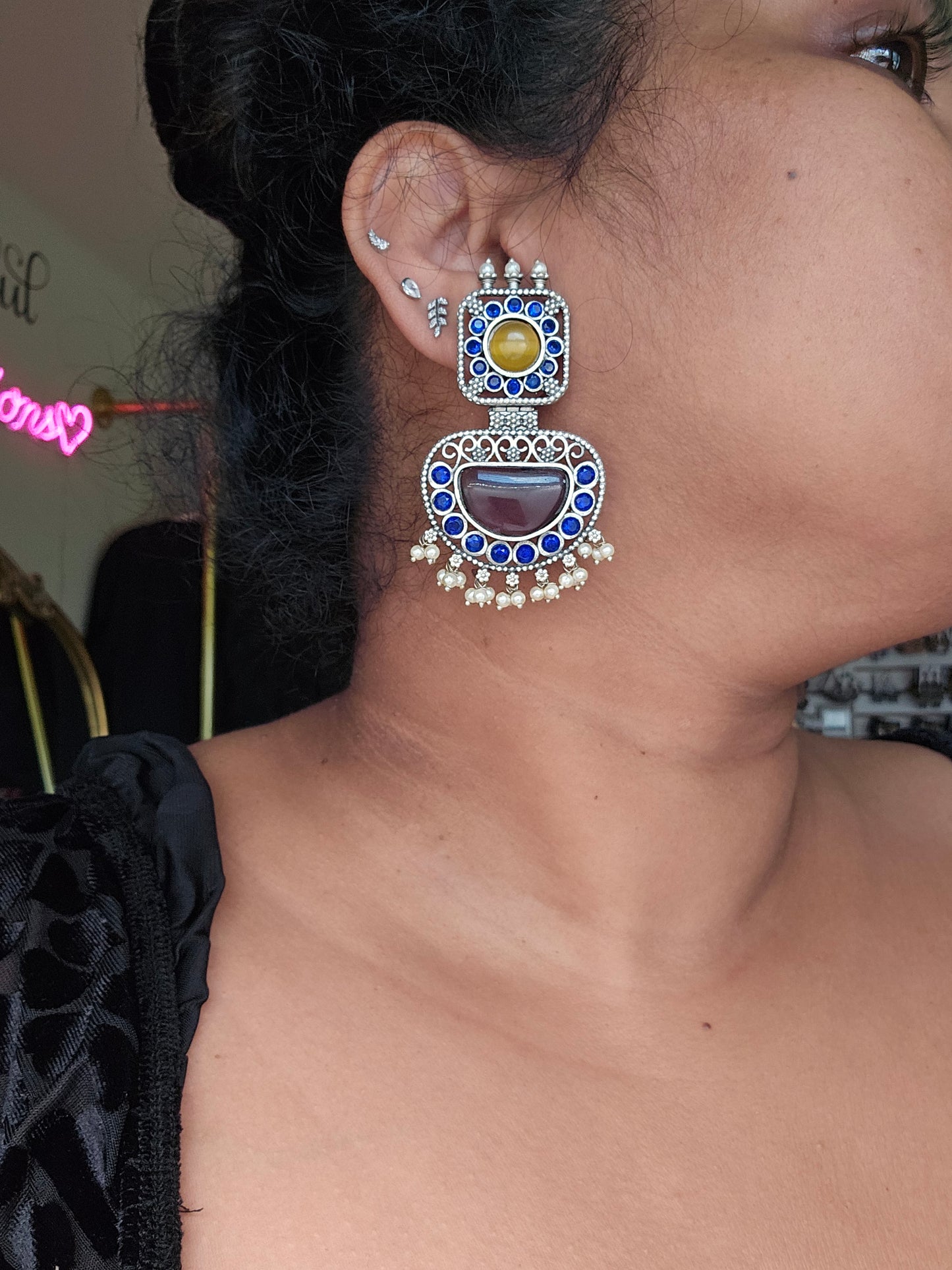 Gomathi fusion silver alike earrings