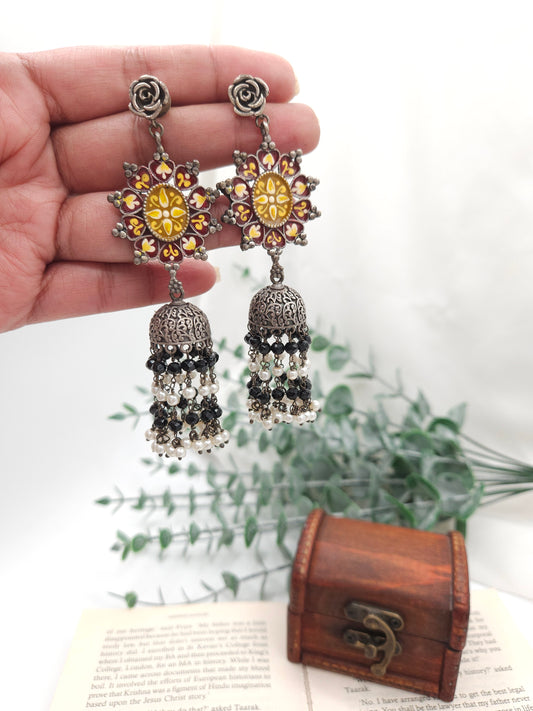 Maithri handpainted silver alike jhumka earrings