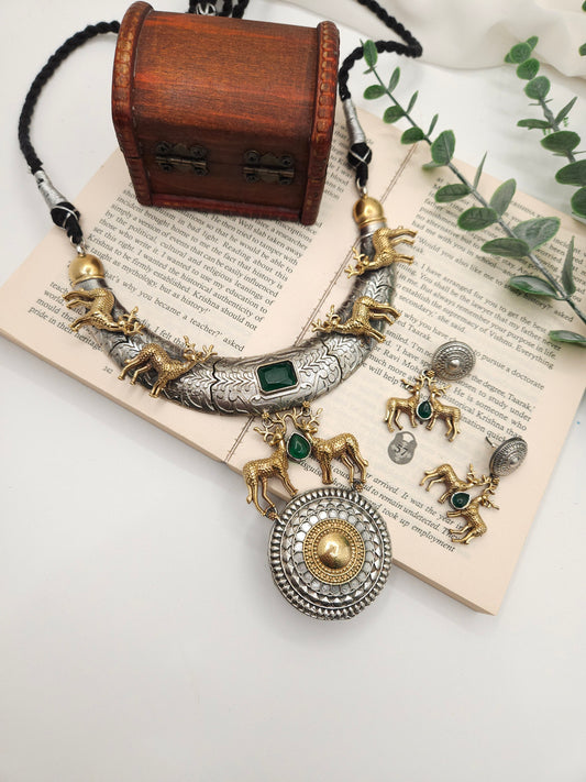 Deer dualtone hasli necklace set