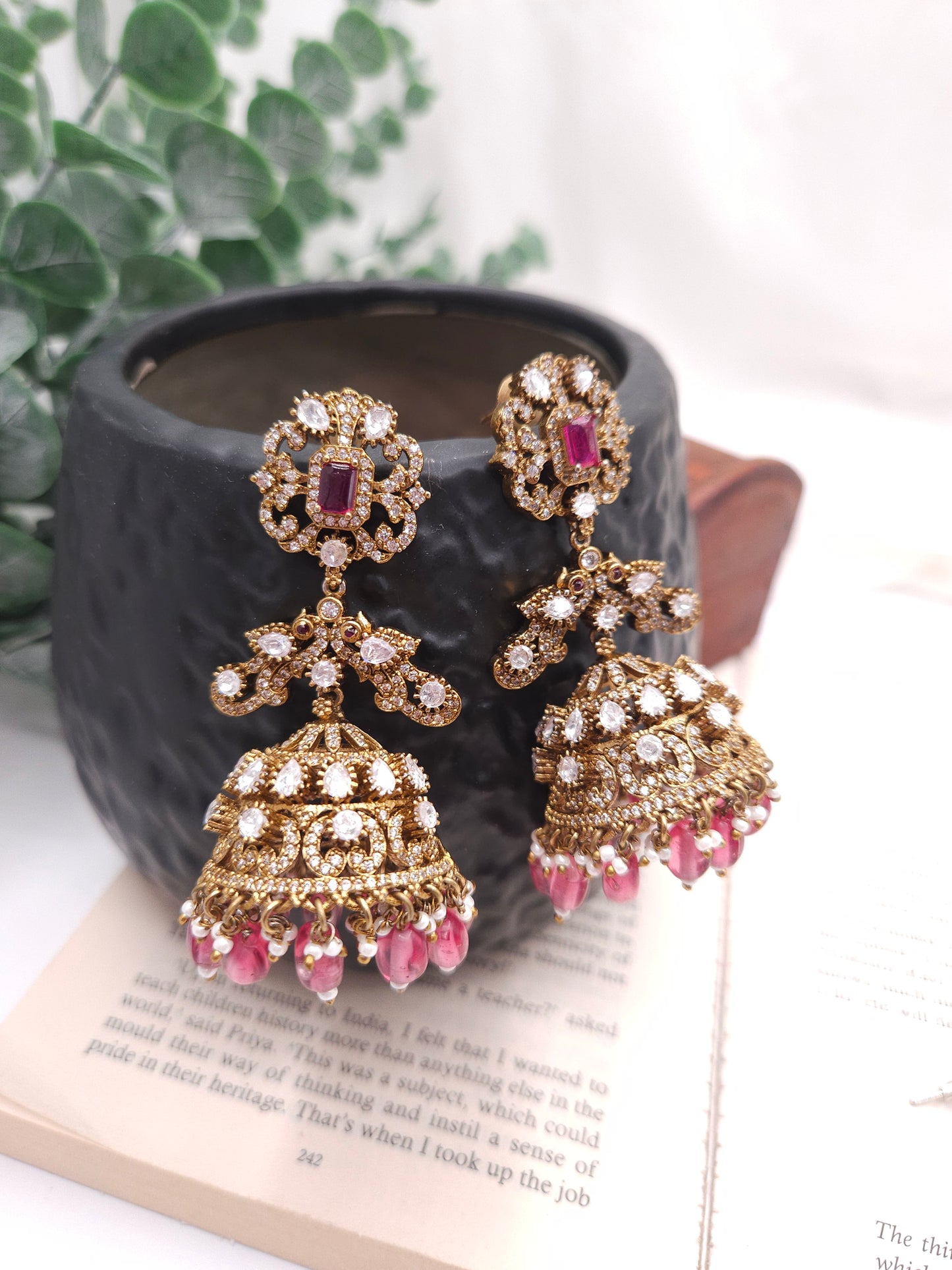 Victorian mossanite polki jhumka earrings