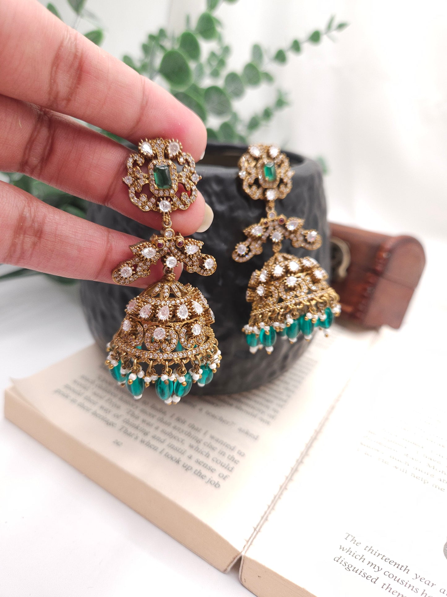 Victorian mossanite polki jhumka earrings