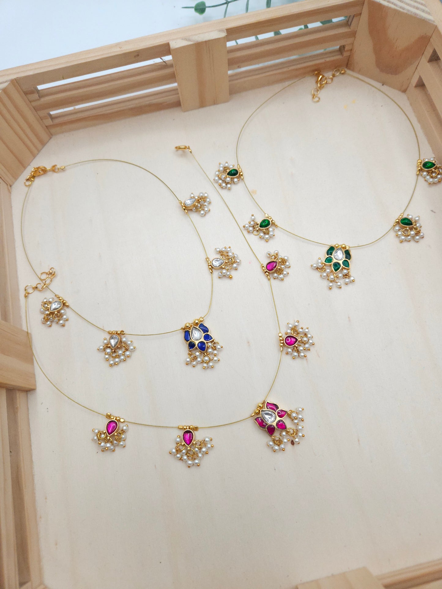 Lotus jadau kundan invisible necklace