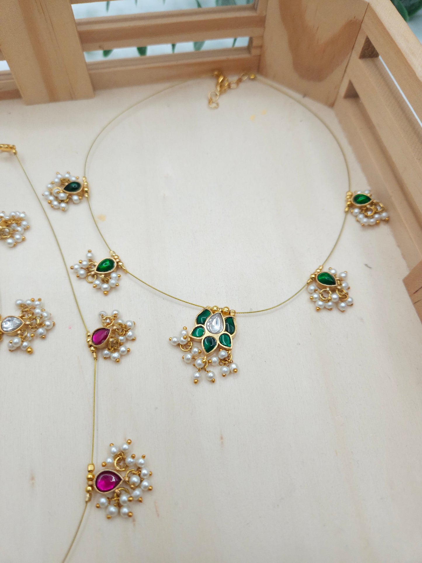 Lotus jadau kundan invisible necklace