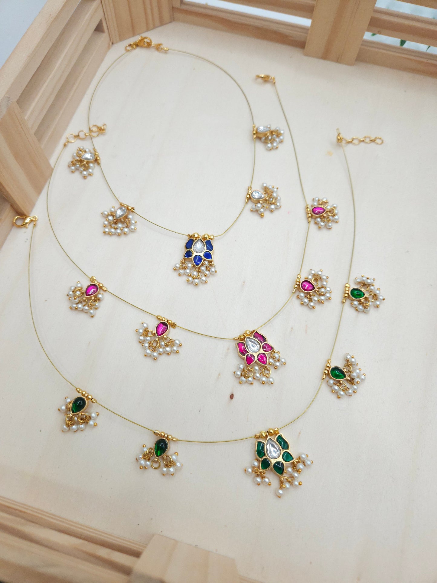 Lotus jadau kundan invisible necklace