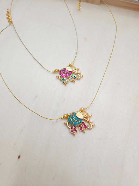 Elephant jadau kundan invisible necklace