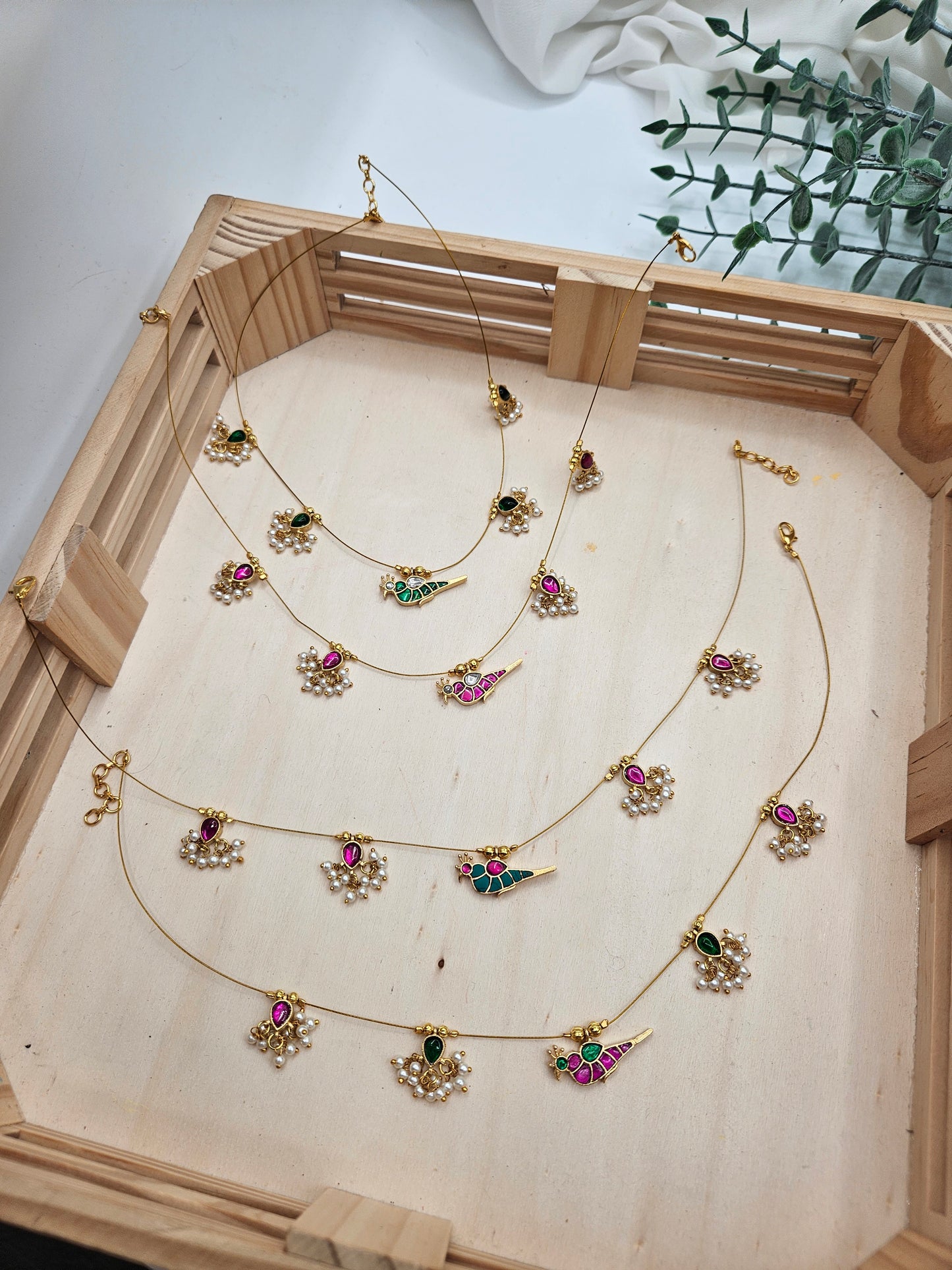 Bird jadau kundan invisible necklace