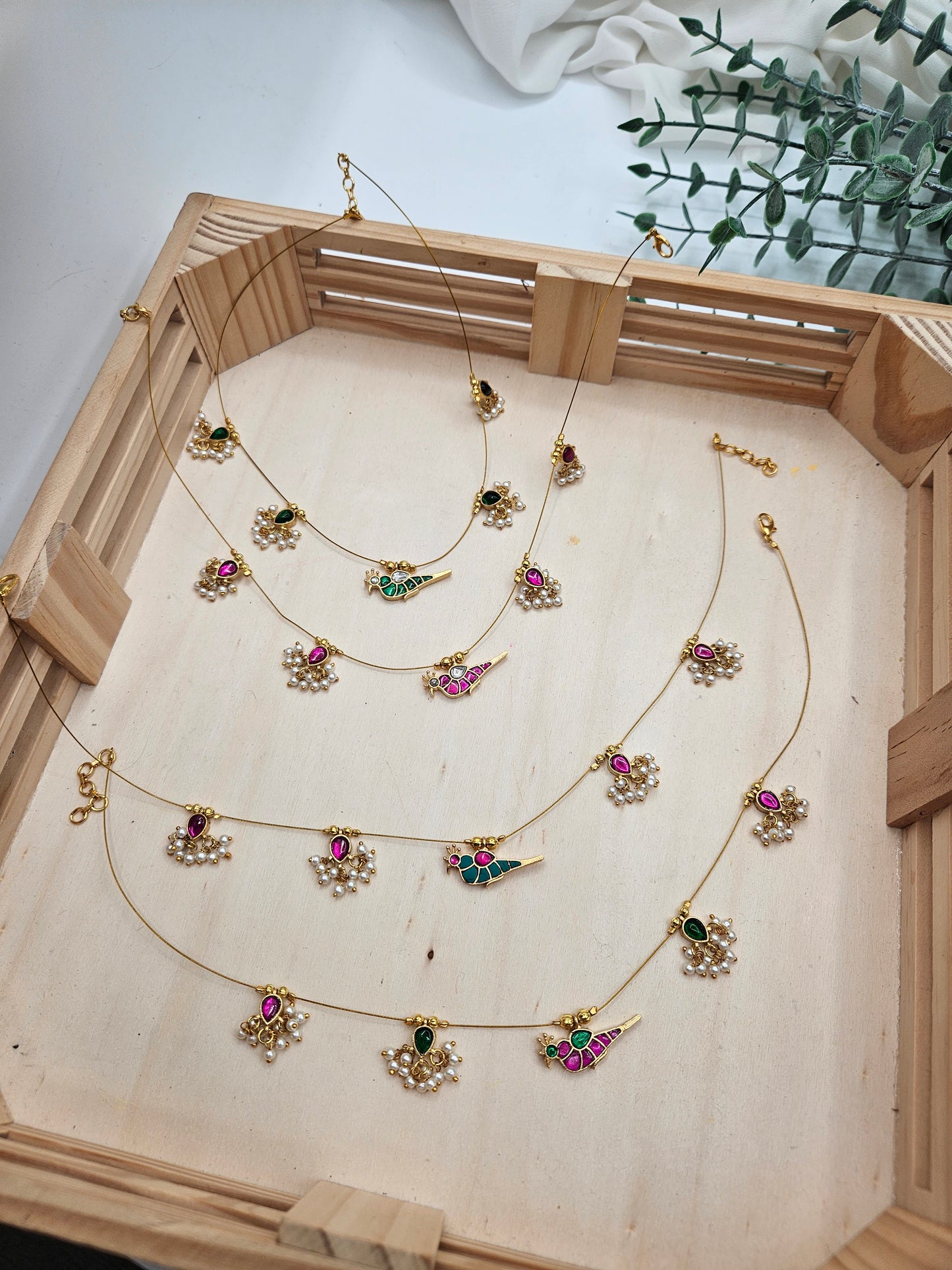 Bird jadau kundan invisible necklace