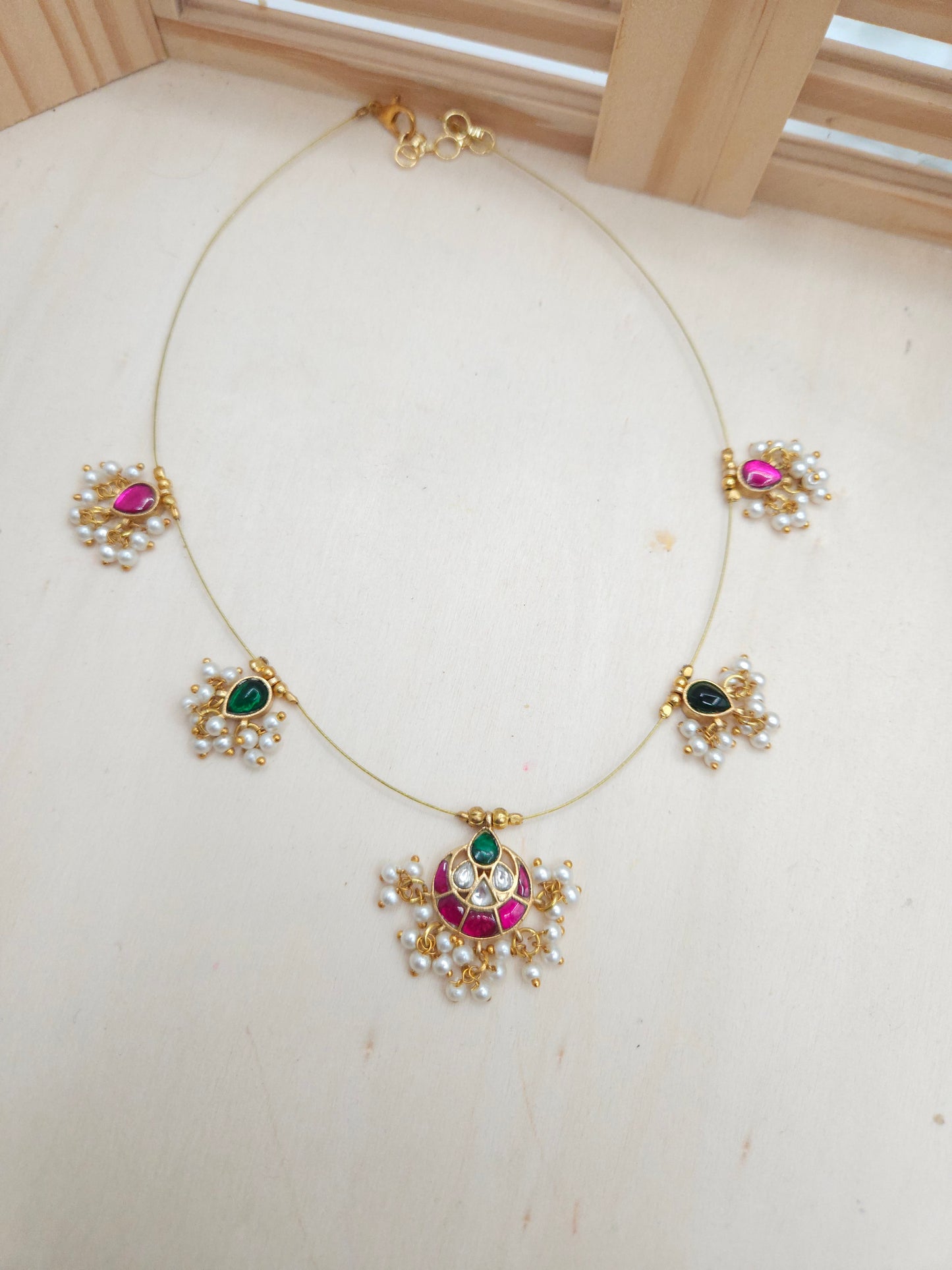 Lotus jadau kundan invisible necklace